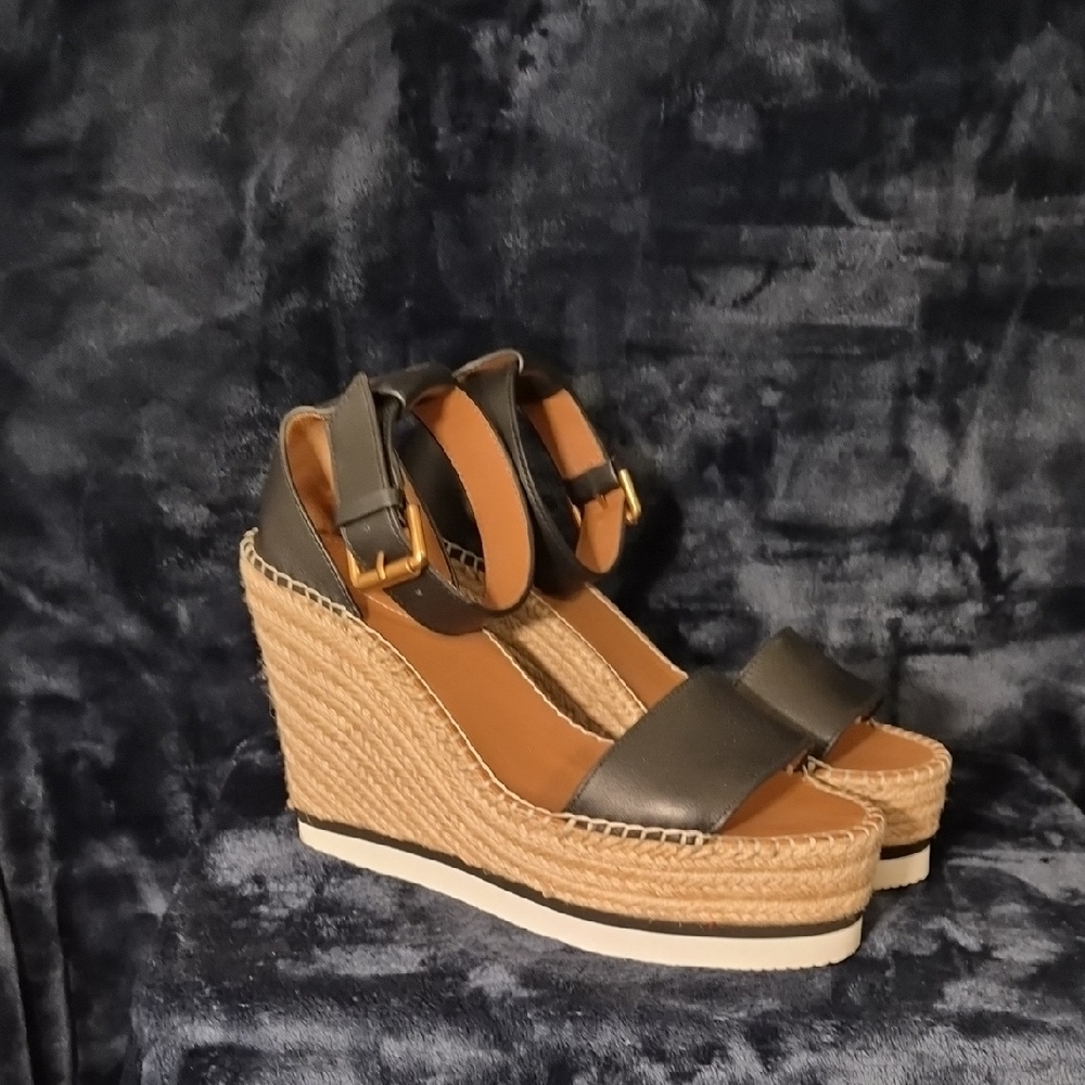 Elegant Black and Tan Wedge Sandals